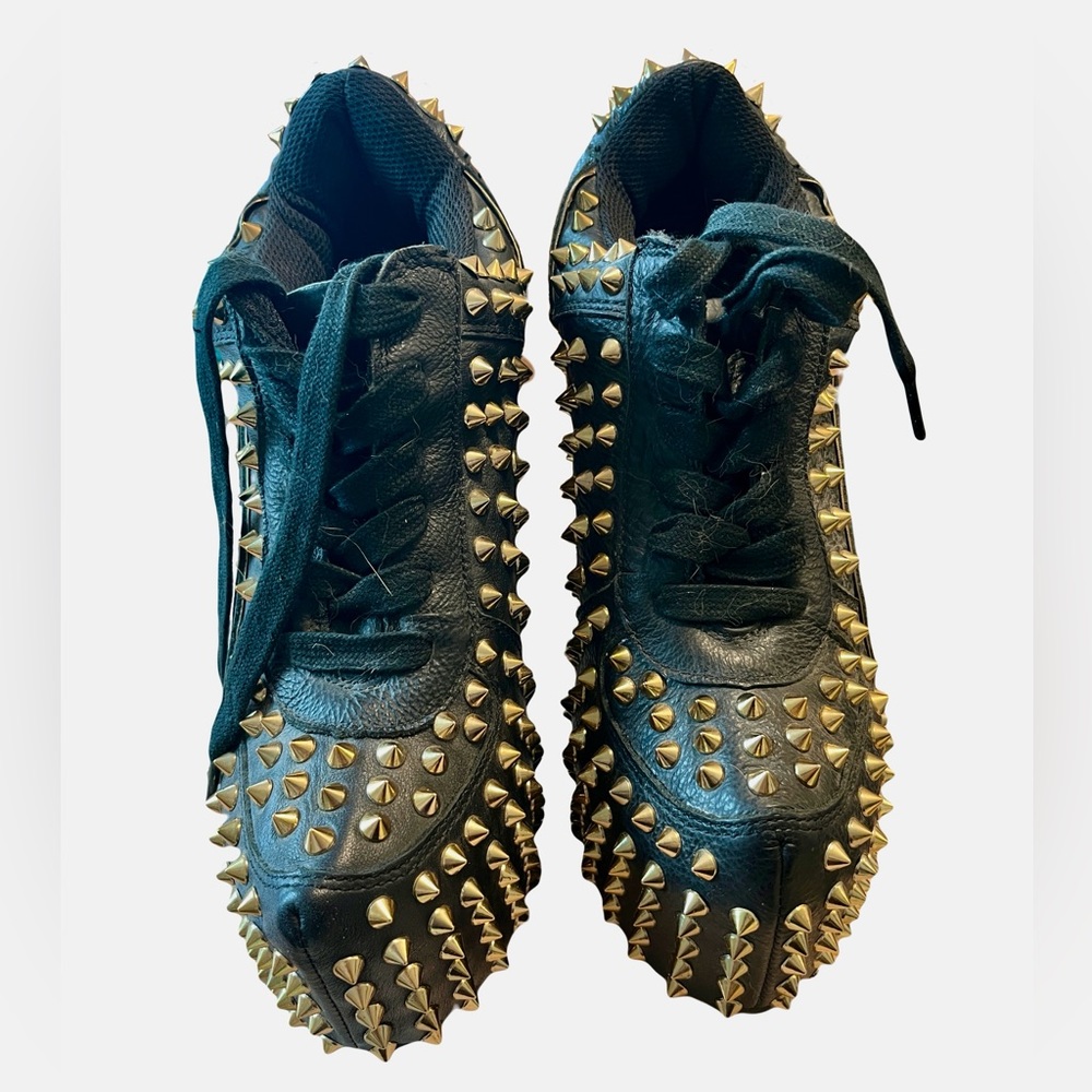 ZigiGirl NYC SpyGlass Leather 3” Platform Lace-Up Studded 7” Stilettos Sz 8.5 - Picture 3 of 10